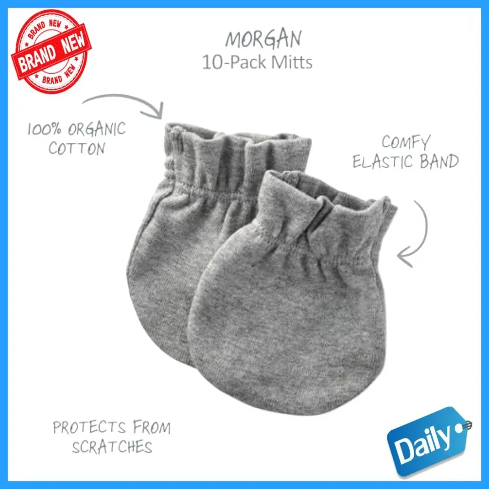 10-Pack Organic Cotton No Scratch Mittens for Newborns
